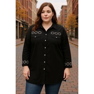 Club Z Denim Black Rhinestone Western Shacket Women 1X Bling Rodeo Rockabilly